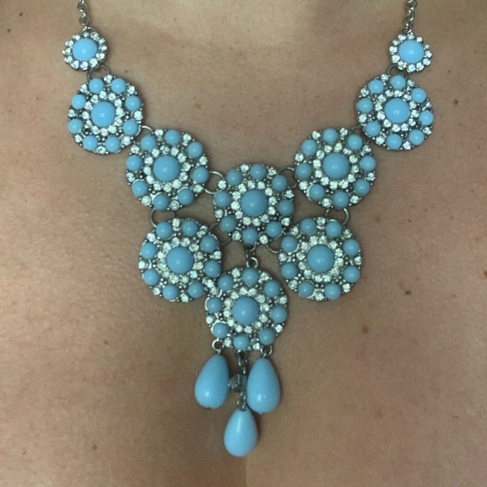 Light blue and silver statement necklace